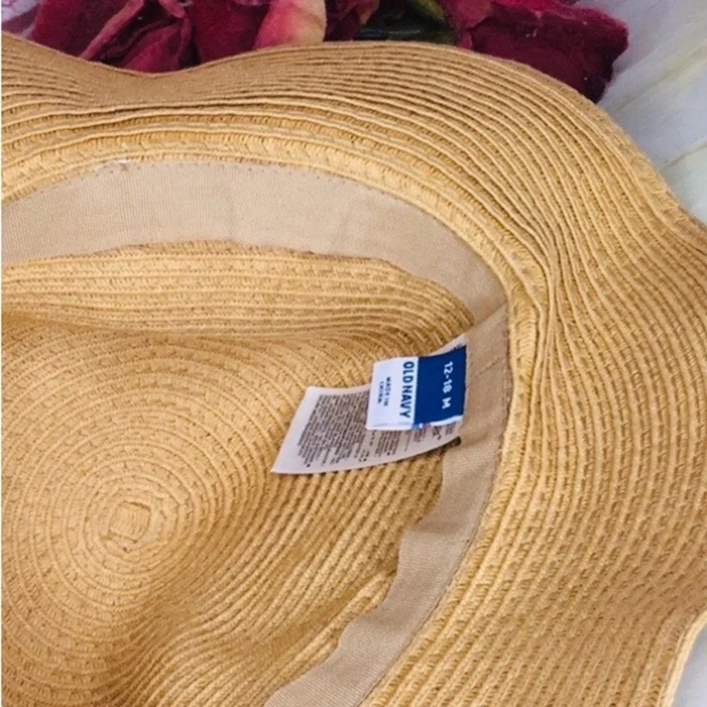 Old Navy Tan Straw Floppy Baby Sunhat with Bow